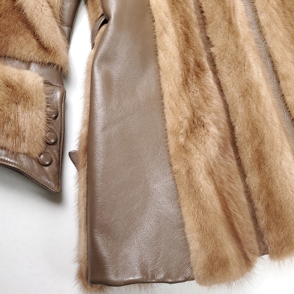 Sedran Furs Vintage Mink Leather Belted Fur Coat Combo - Picture 4 of 16